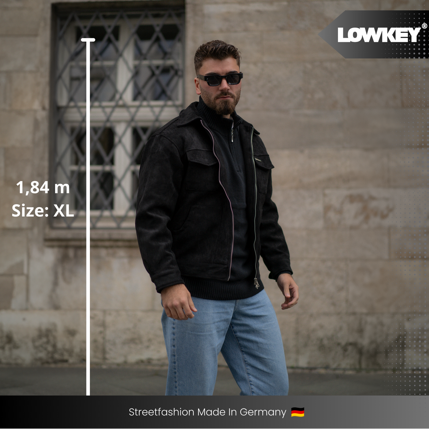 Lowkey® Kunstlederjacke Wildleder Optik (Schwarz)