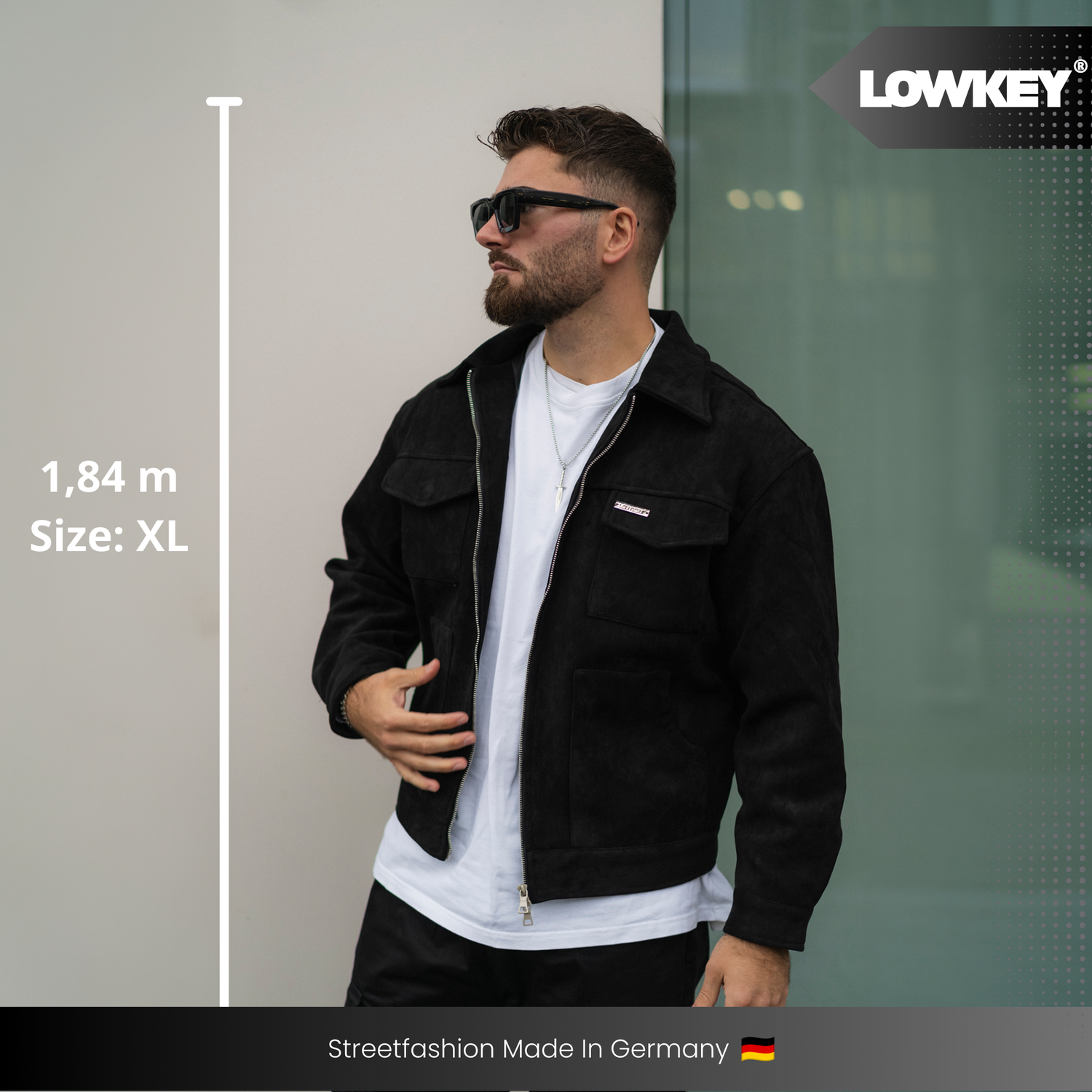 Lowkey® Kunstlederjacke Wildleder Optik (Schwarz)