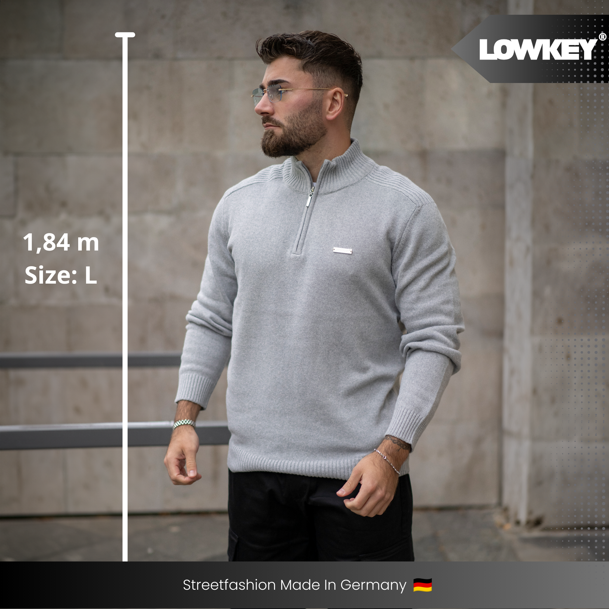 Lowkey® 1/4 Zip Sweater (Grau)