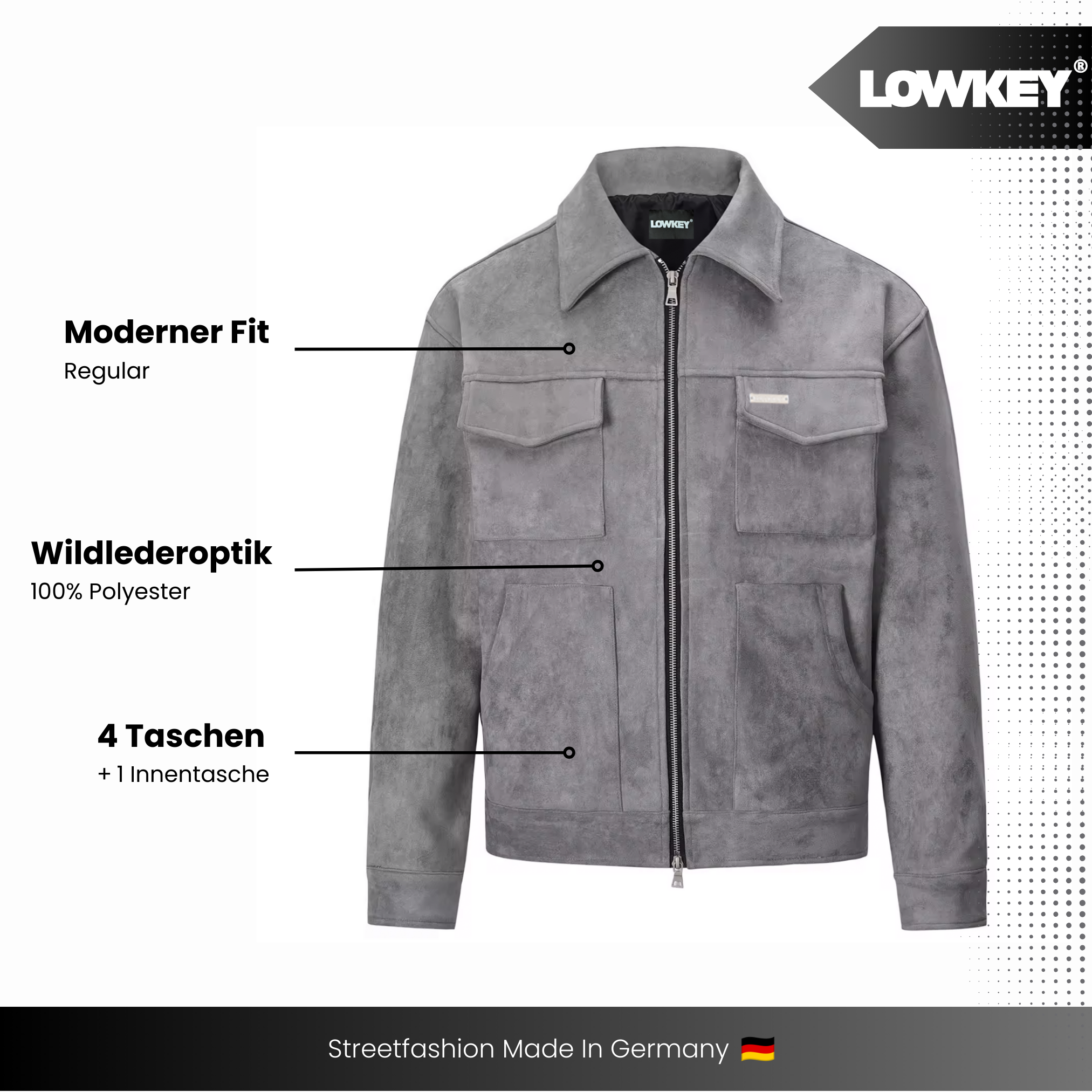 Lowkey® Kunstlederjacke Wildleder Optik (Grau)