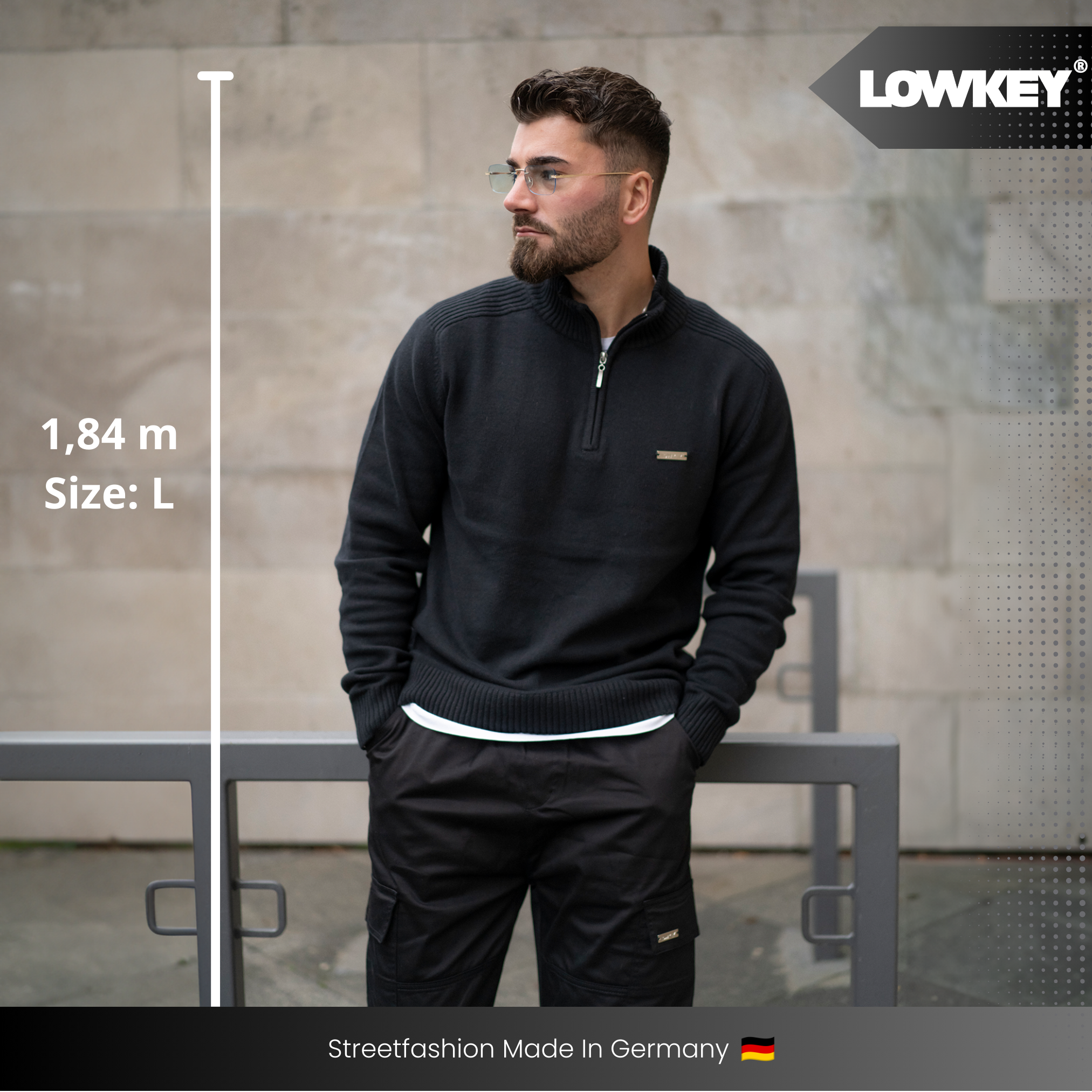 Lowkey® 1/4 Zip Sweater (Schwarz)