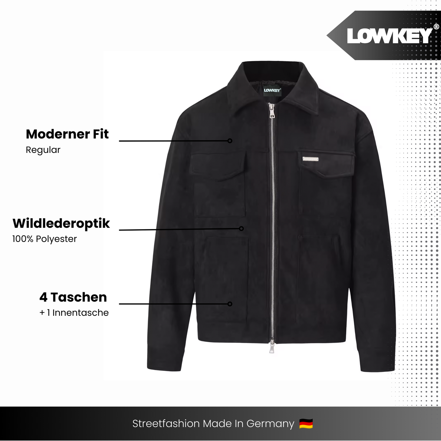 Lowkey® Kunstlederjacke Wildleder Optik (Schwarz)