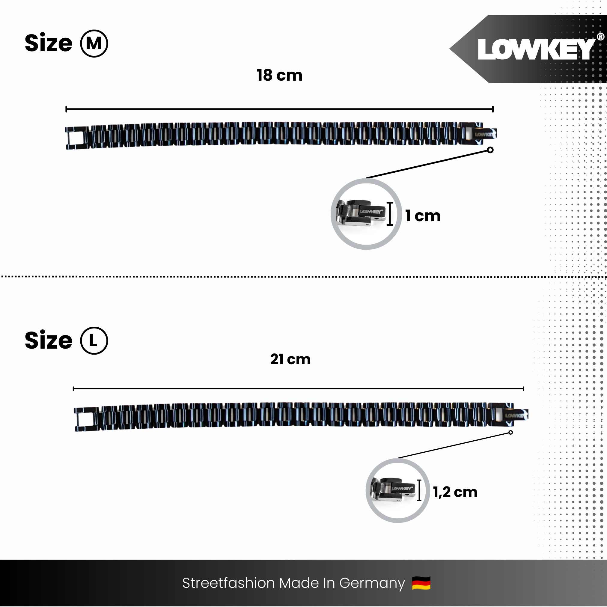 Lowkey® Panzerkette Armband 18-21cm (Schwarz)